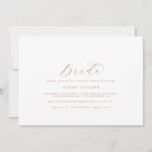 Elegant Gold Script Horizontal Bride Bridal Shower Invitation