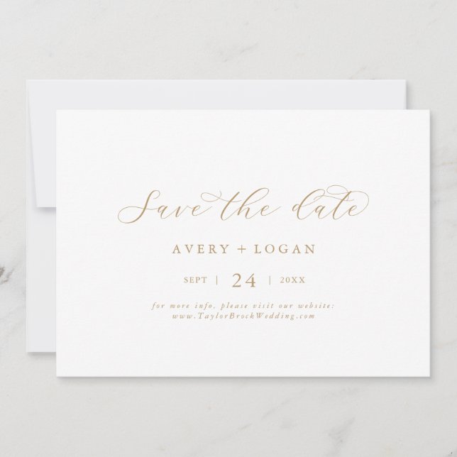 Elegant Gold Script Horizontal Save The Date (Front)