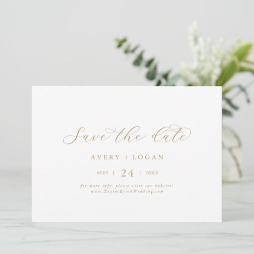 Elegant Gold Script Horizontal Save The Date | Zazzle