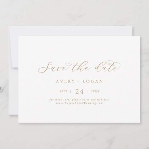 Elegant Gold Script Horizontal Save The Date