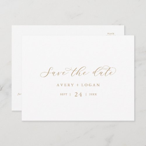Elegant Gold Script Horizontal Save the Date Invitation Postcard