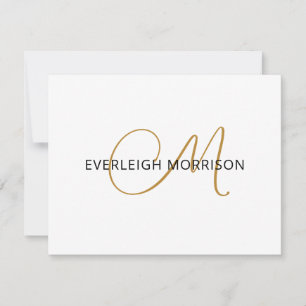 Elegant Gold Script Initial Black Name Monogram Note Card