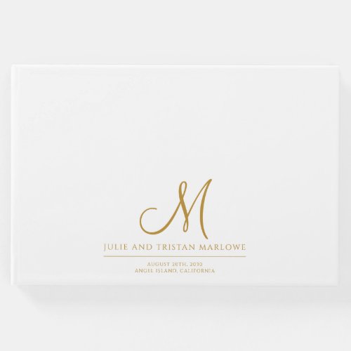 Elegant Gold Script Initial Wedding Monogram  Guest Book