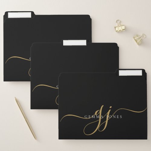 Elegant Gold Script Initials Monogram File Folder