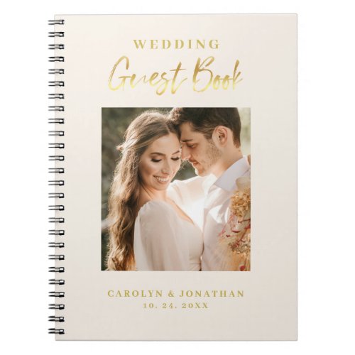 Elegant Gold Script Ivory Wedding Guestbook  Notebook