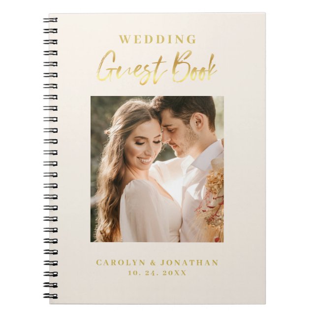 Elegant Gold Script Ivory Wedding Guestbook  Notebook (Front)