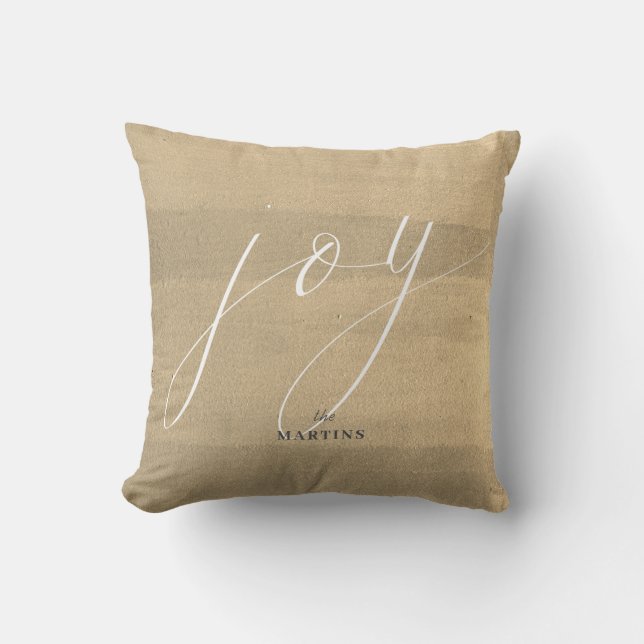 Elegant Gold Script Joy Minimalist Holiday Throw Pillow (Front)