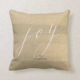 Elegant Gold Script Joy Minimalist Holiday Throw Pillow