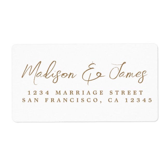 Elegant Gold Script Large Wedding Return Address Label (Front)