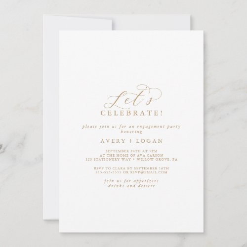 Elegant Gold Script Lets Celebrate Invitation