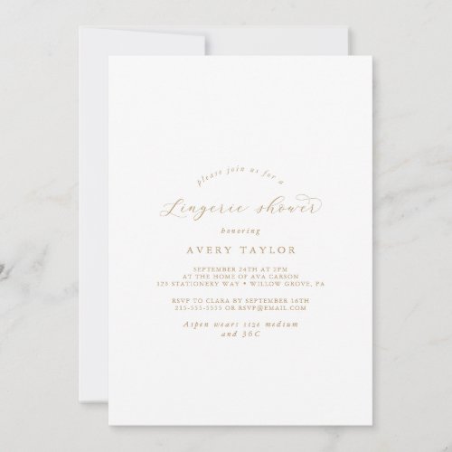 Elegant Gold Script Lingerie Shower Invitation