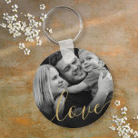 Elegant Gold Script Love Black and White Photo Keychain<br><div class="desc">Personalize with your favorite photo,  featuring a beautiful gold script font with the word love,  creating a unique memory and gift to treasure! Designed by Thisisnotme©</div>