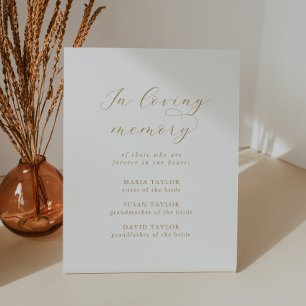 Elegant Gold Script Loving Memory Wedding Memorial Pedestal Sign
