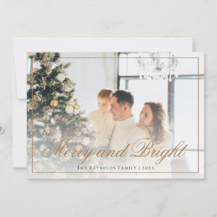Elegant Gold Script Merry and Bright Photo Holiday Card