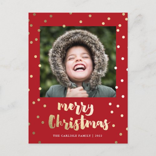 Elegant Gold Script Merry Christmas Holiday Postcard