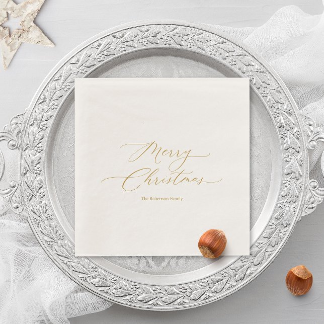 Elegant Gold Script “Merry Christmas”  Napkins (Creator Uploaded)