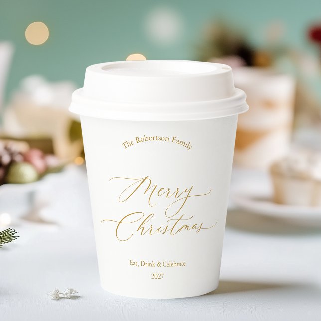 Elegant Gold Script “Merry Christmas” Paper Cups (Creator Uploaded)