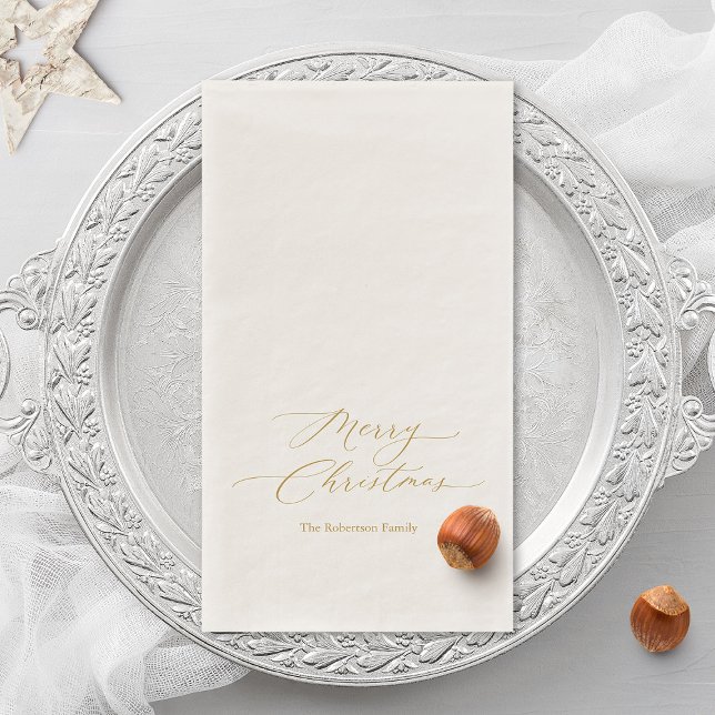 Elegant Gold Script “Merry Christmas”  Paper Guest Towels (Creator Uploaded)