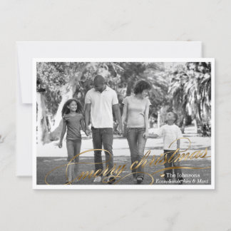 Elegant Gold Script Merry Christmas Photo Card