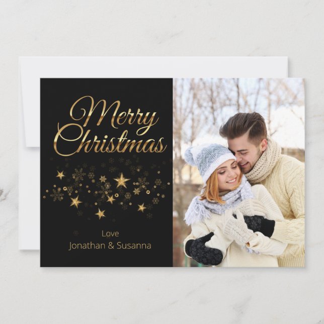 Elegant Gold Script Merry Christmas Photo Holiday Card (Front)