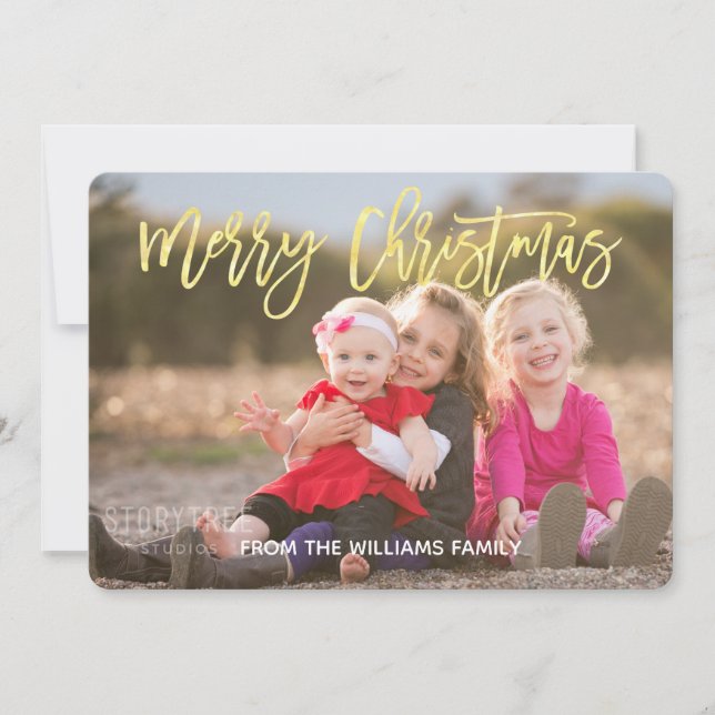 Elegant Gold Script Merry Christmas Photo Holiday Card (Front)