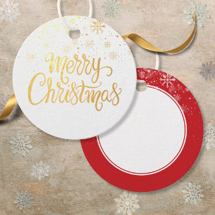 Elegant Gold Script Merry Christmas Snowflakes Foil Favor Tags