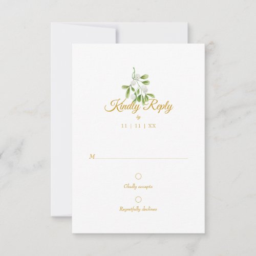 Elegant Gold Script Mistletoe Winter Wedding RSVP