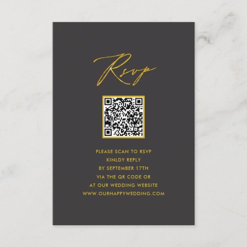 Elegant Gold Script Modern Grey QR Wedding RSVP Enclosure Card