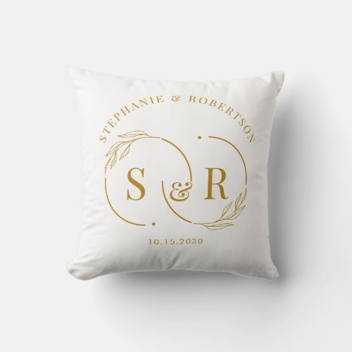 Elegant  Gold Script Modern Monogram Wedding Gift Throw Pillow
