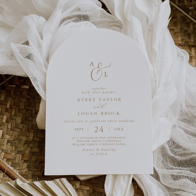 Elegant Gold Script Monogram Boho Arch Wedding Invitation (Elegant Gold Script Monogram Boho Arch Wedding Invitation)