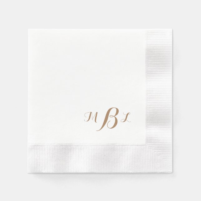 Elegant Gold Script Monogram Coined Napkins (Front)
