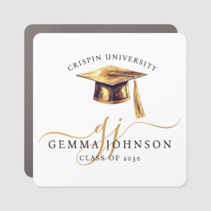 Elegant Gold Script Monogram College Graduation Car Magnet