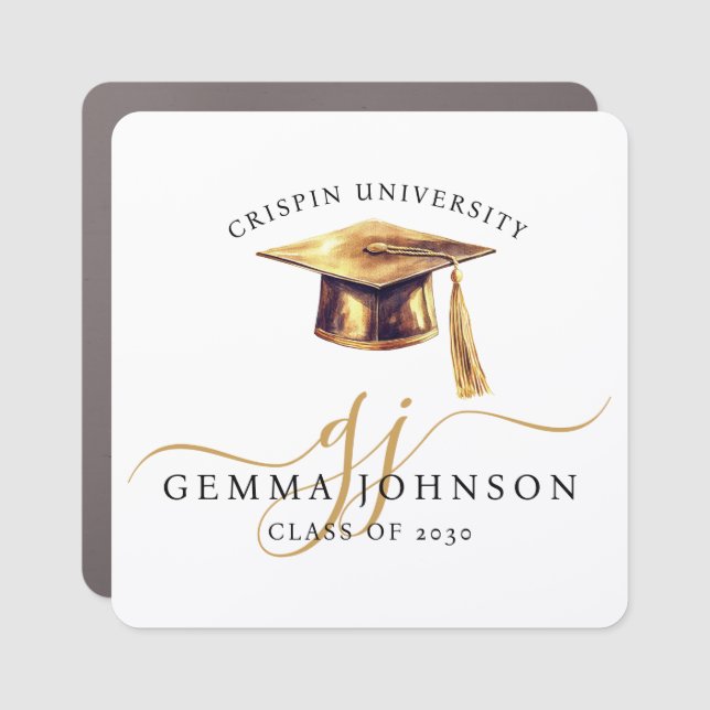 Elegant Gold Script Monogram College Graduation Car Magnet (Front)