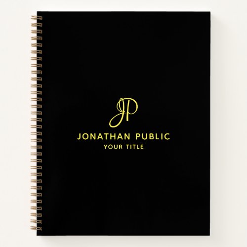 Elegant Gold Script Monogram Initial Business Notebook