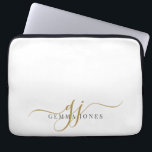 Elegant Gold Script Monogram Initials Minimalist  Laptop Sleeve<br><div class="desc">A chic modern stylish gold black monogram on white,  with a dramatic script initial with swashes and your full name in a modern serif type,  post it notes. Simple elegance. Write your personal note inside.</div>