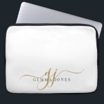 Elegant Gold Script Monogram Initials Minimalist  Laptop Sleeve<br><div class="desc">A chic modern stylish gold black monogram on white,  with a dramatic script initial with swashes and your full name in a modern serif type,  post it notes. Simple elegance. Write your personal note inside.</div>