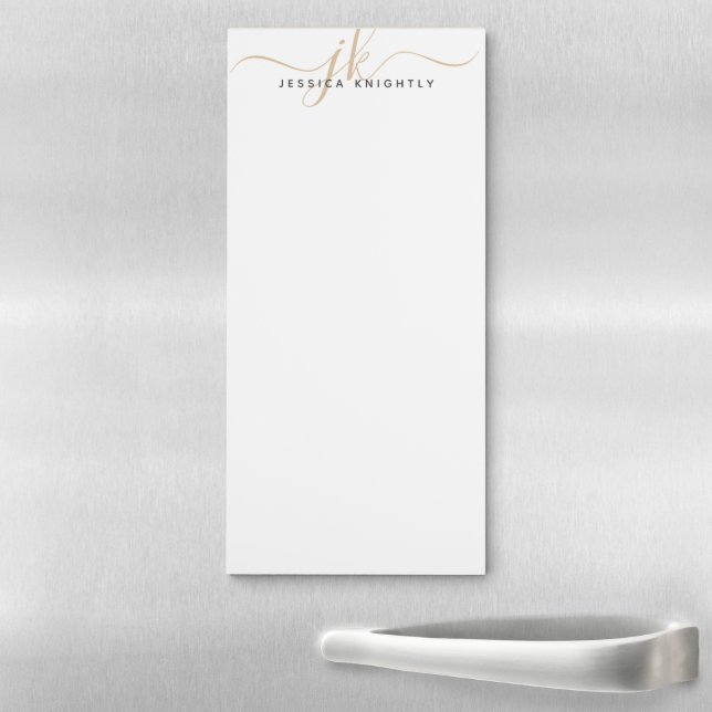 Elegant Gold Script Monogram Initials Minimalist Magnetic Notepad (In Situ)
