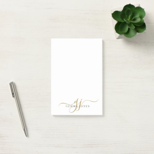 Elegant Gold Script Monogram Initials Minimalist  Post_it Notes