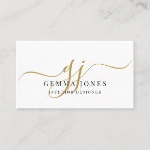 Elegant Gold Script Monogram Interior Designer Business Card