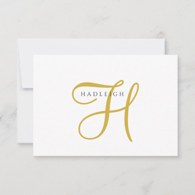 Elegant Gold Script Monogram Note Card (Front)