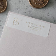 Elegant Gold Script Monogram Return Address Label