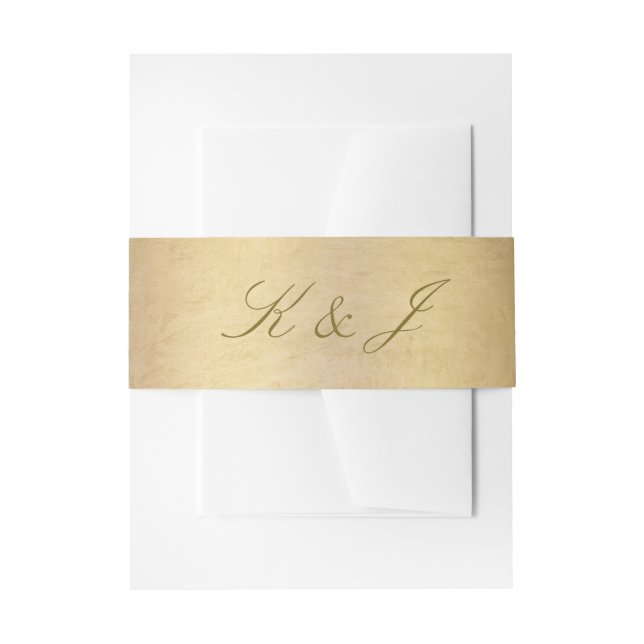 Elegant Gold Script Monogram Shiny Gold Wedding Invitation Belly Band (Front Example)