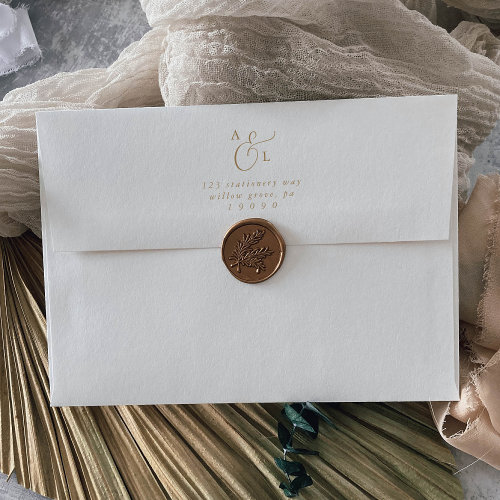 Elegant Gold Script Monogram Wedding Invitation Envelope