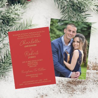 Elegant Gold Script Mr And Mrs Photo Red Wedding