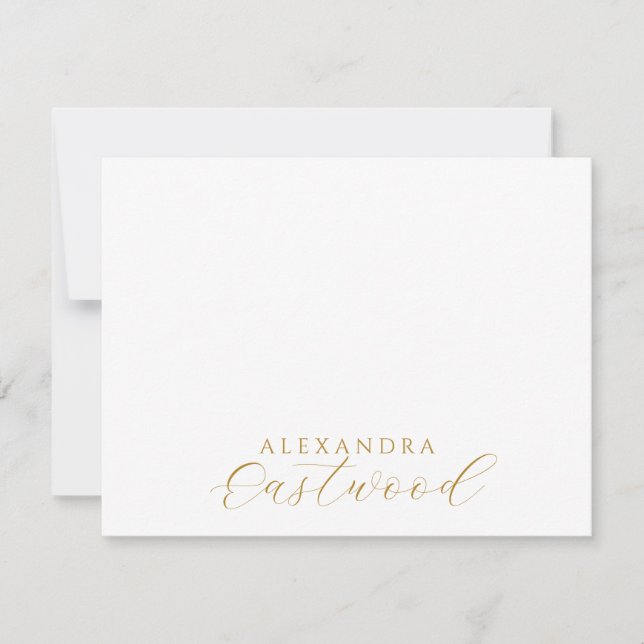 Elegant Gold Script Name Typography Note Card (Front)