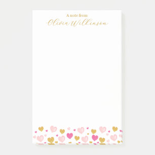 Elegant Gold Script Name Watercolor Hearts Post-it Notes