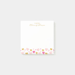 Elegant Gold Script Name Watercolor Hearts Post-it Notes