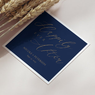 Elegant Gold Script Navy Blue Wedding Napkins