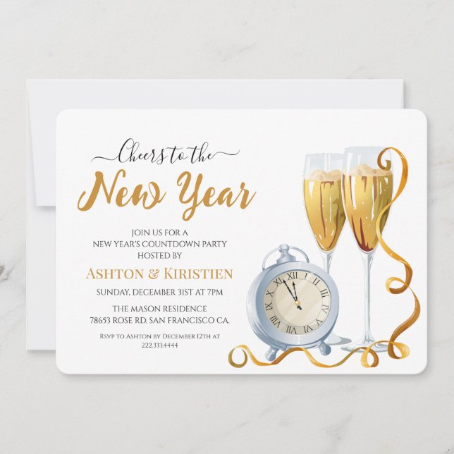 Elegant Gold Script New Year's Eve Countdown Party Invitation (Front)