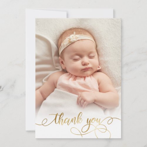 Elegant Gold Script Newborn Baby Photo Thank You